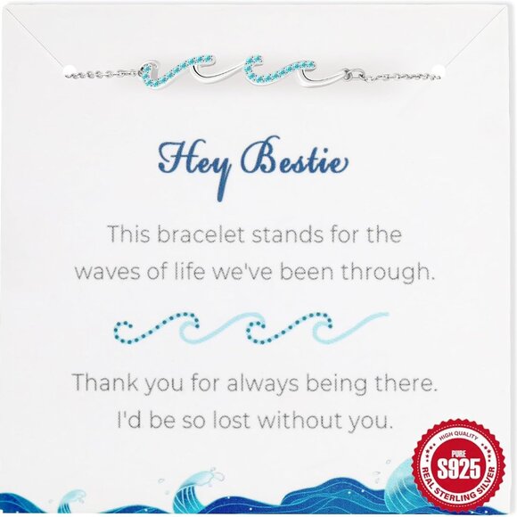 Silver Wavy Bracelets for Women Sterling Silver Gifts for Bestie Sister - Picture 1 of 6